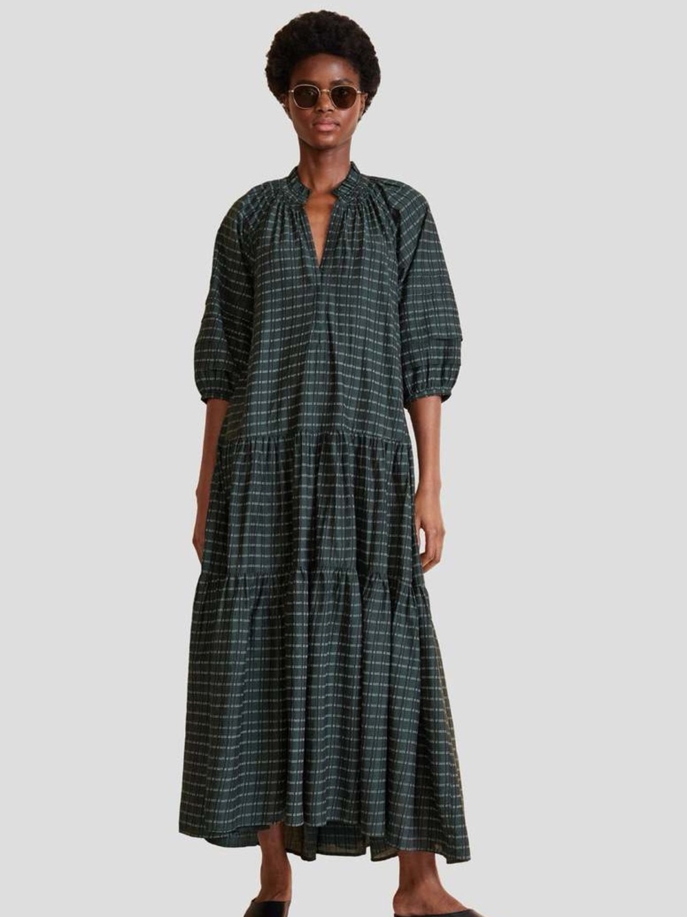Apiece Apart Trinidad Maxi Dress - Printed Madras Green - Small